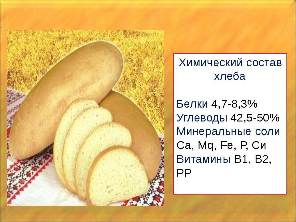 Калорийность хлеба: бородинского, белого, черного, ржаного, бездрожжевого, на 100 грамм и 1 куска, цельнозерного, отрубного, пшеничного, сухарей